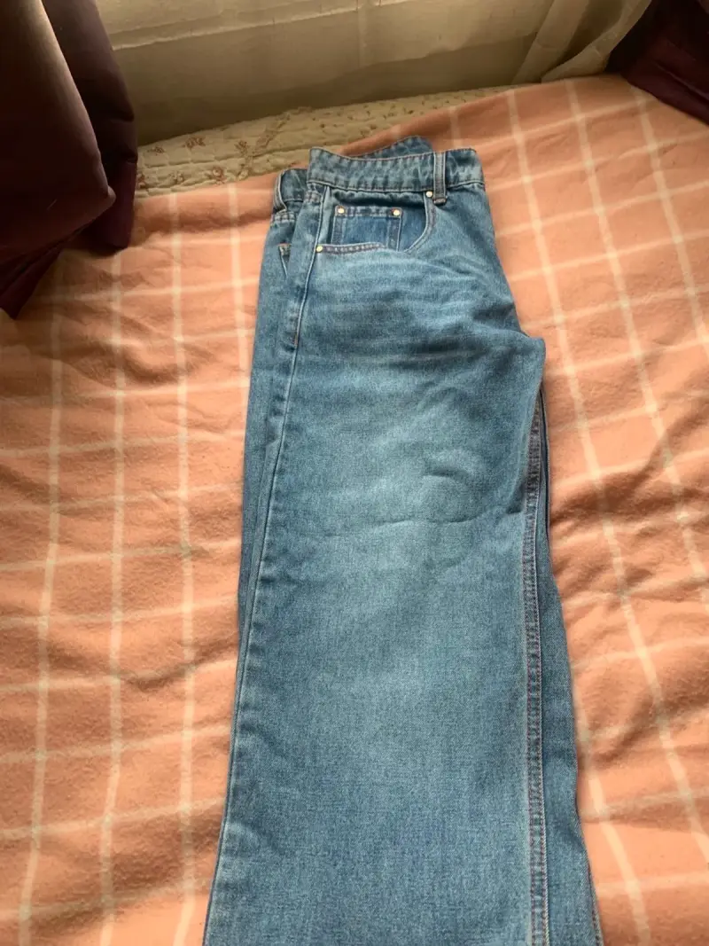Jeans anchos de mezclilla azul para mujer - 2