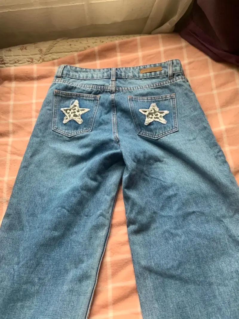 Jeans anchos de mezclilla azul para mujer - 3