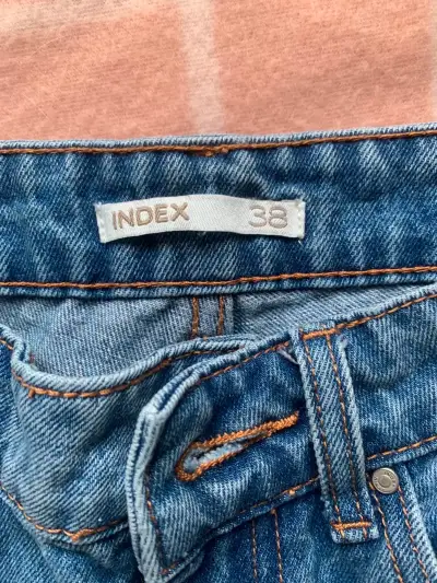 Jeans anchos de mezclilla azul para mujer - miniatura 4