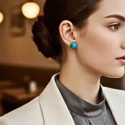 Aros De Plata 925, Modelo Pelotita Turquesa 8 Mm - miniatura 3