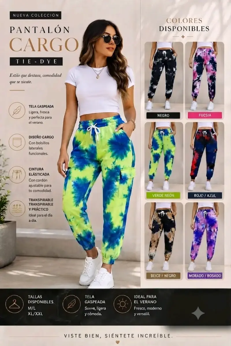 Pantalón cargo tie-dye para mujer en varios colores