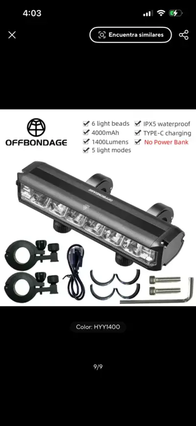 Luz delantera para bicicleta 1400 lumens - miniatura 1