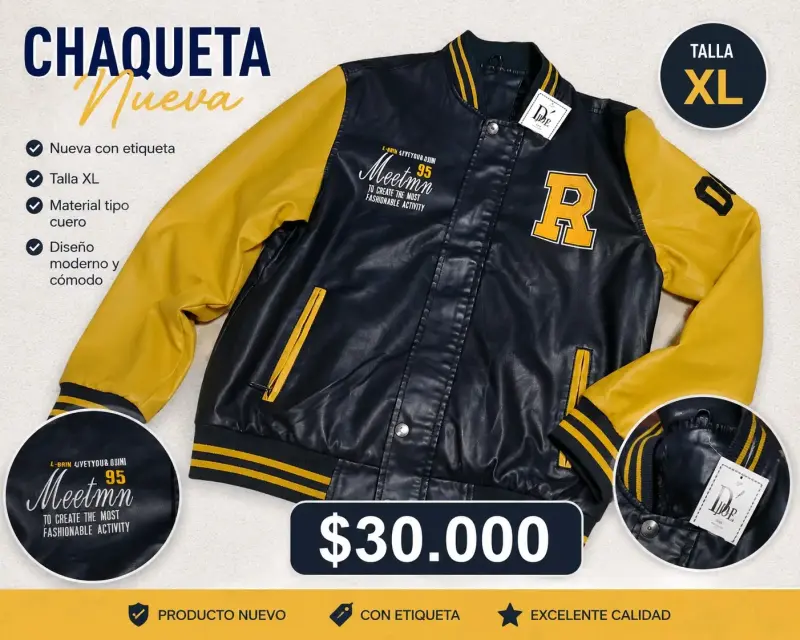Chaqueta varsity negra y amarilla estilo universitario - 2