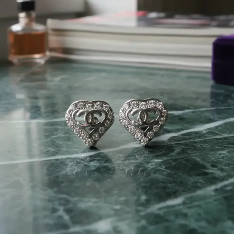Aros De Plata 925, Modelo Corazón Cc - Doble C - 2