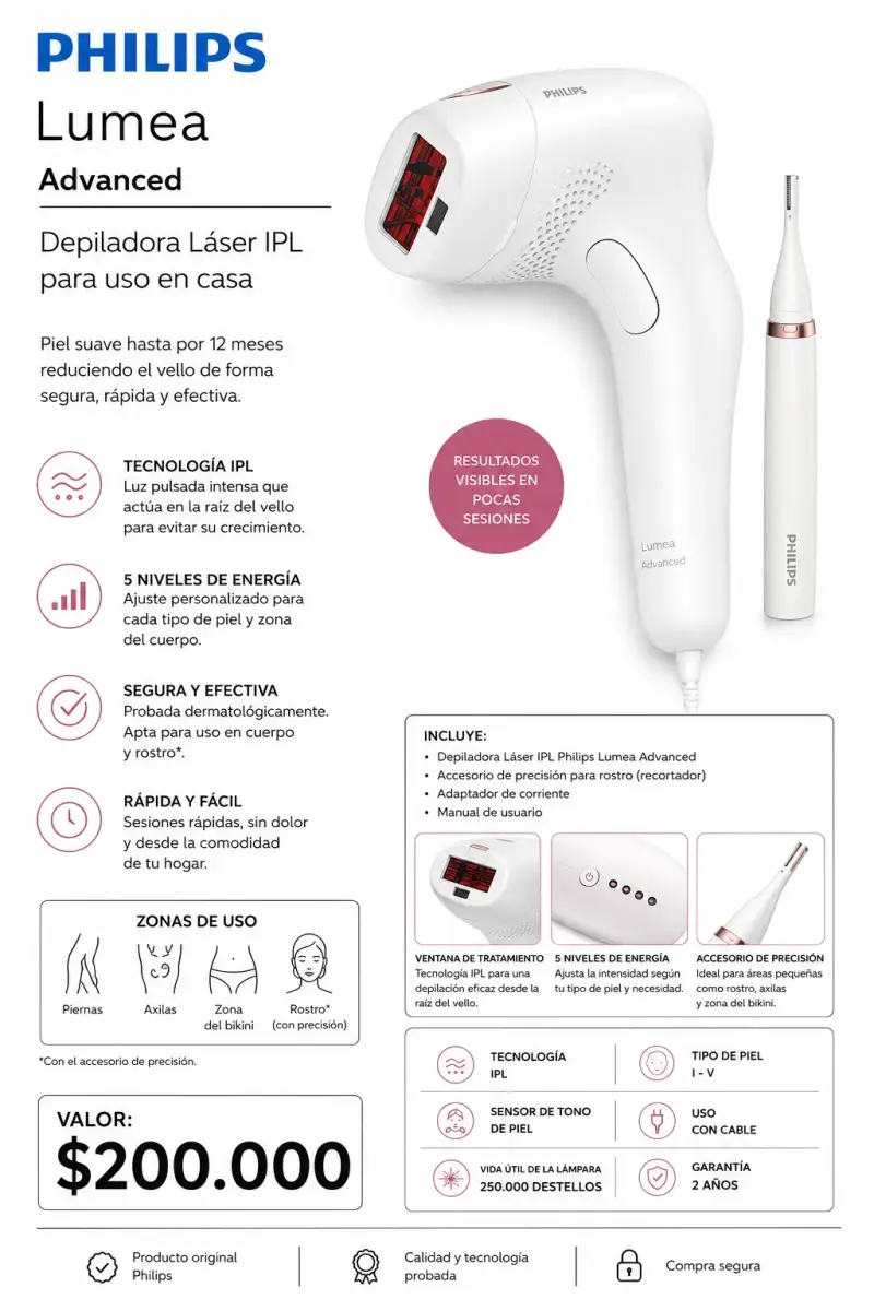 Depiladora Láser IPL Philips Lumea Advanced