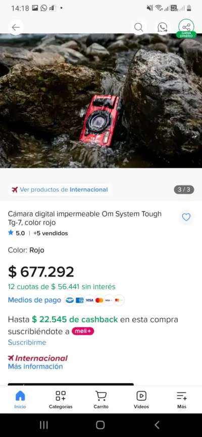 Cámara Digital Impermeable OM System Tough TG-7 Roja - miniatura 1