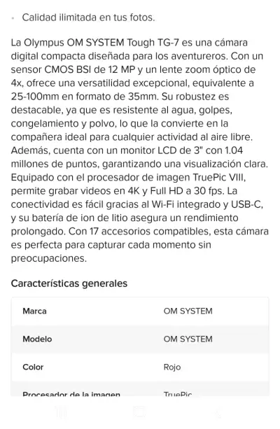 Cámara Digital Impermeable OM System Tough TG-7 Roja - miniatura 4