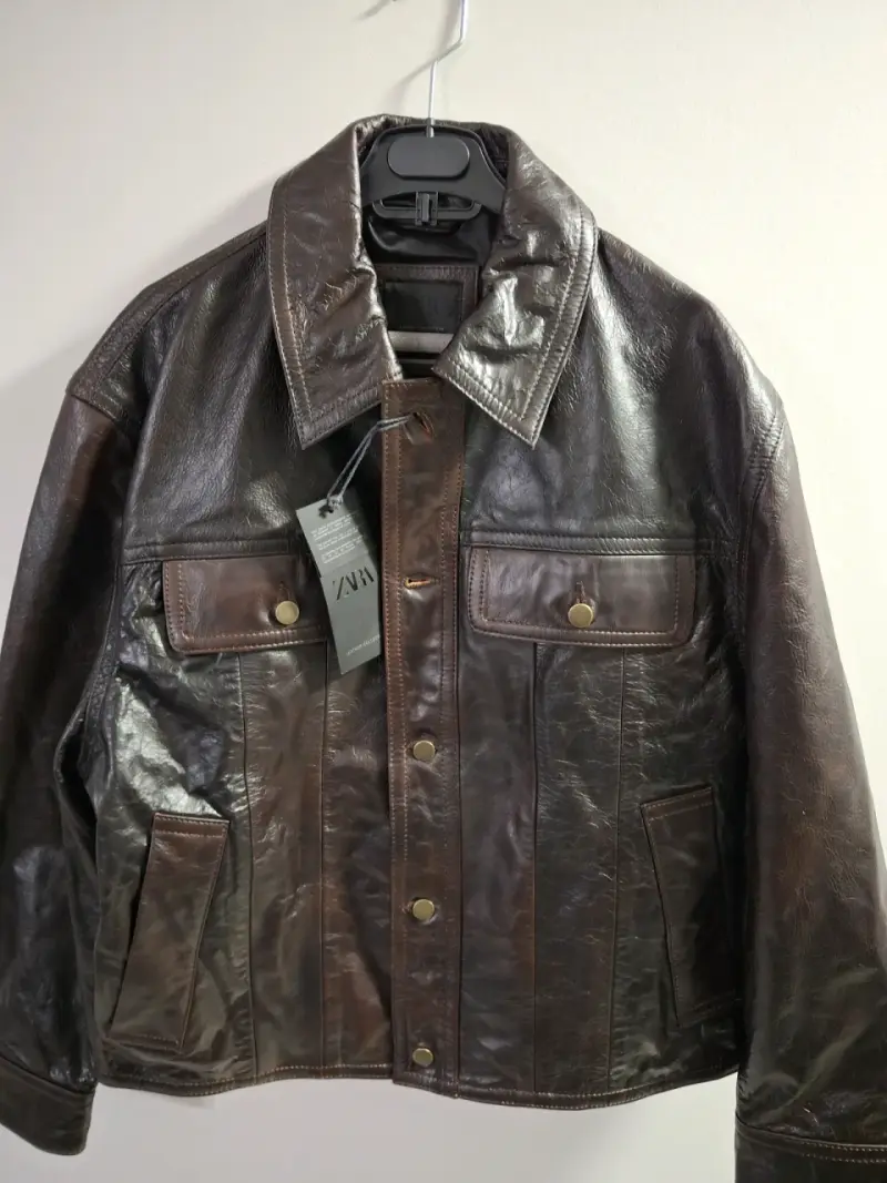 Cazadora de cuero marrón para hombre - 3