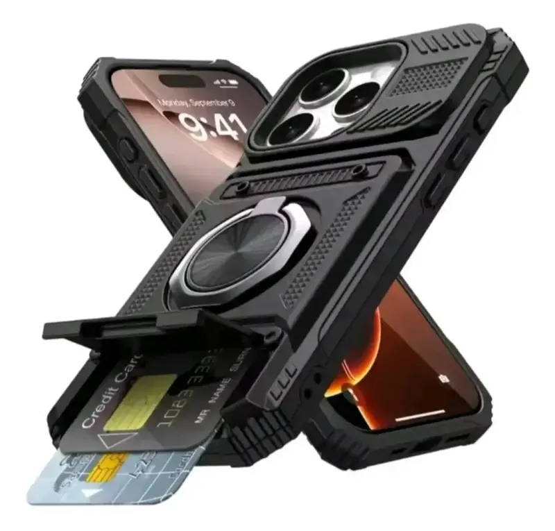 Carcasas para iPhone con tarjetero y anillo - 1