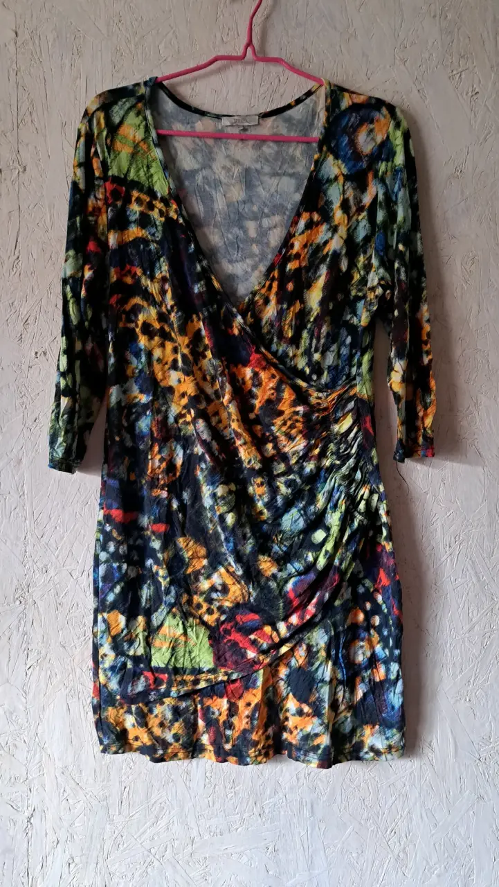 Vestido estampado multicolor de manga larga - 1
