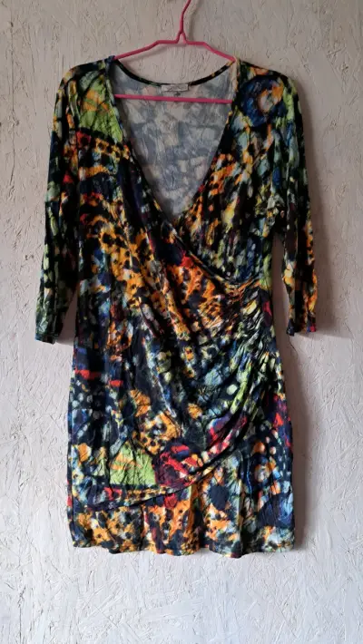 Vestido estampado multicolor de manga larga - miniatura 1