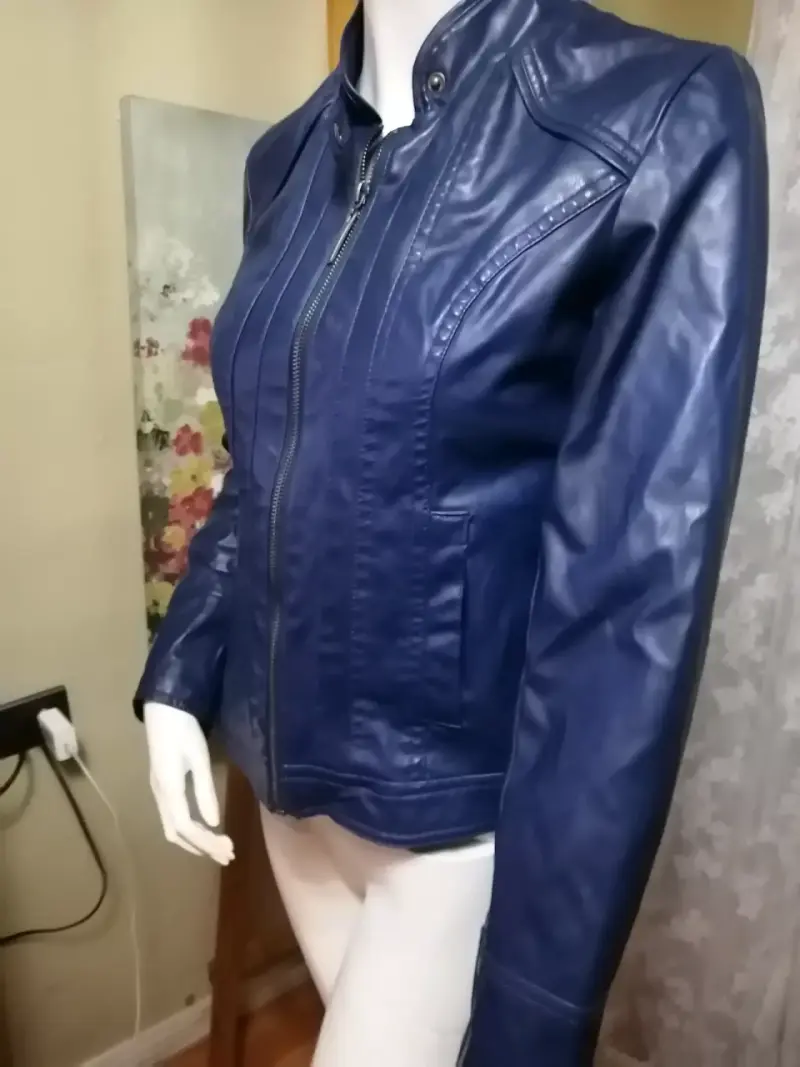 Chaqueta de cuero sintético azul para mujer - 2