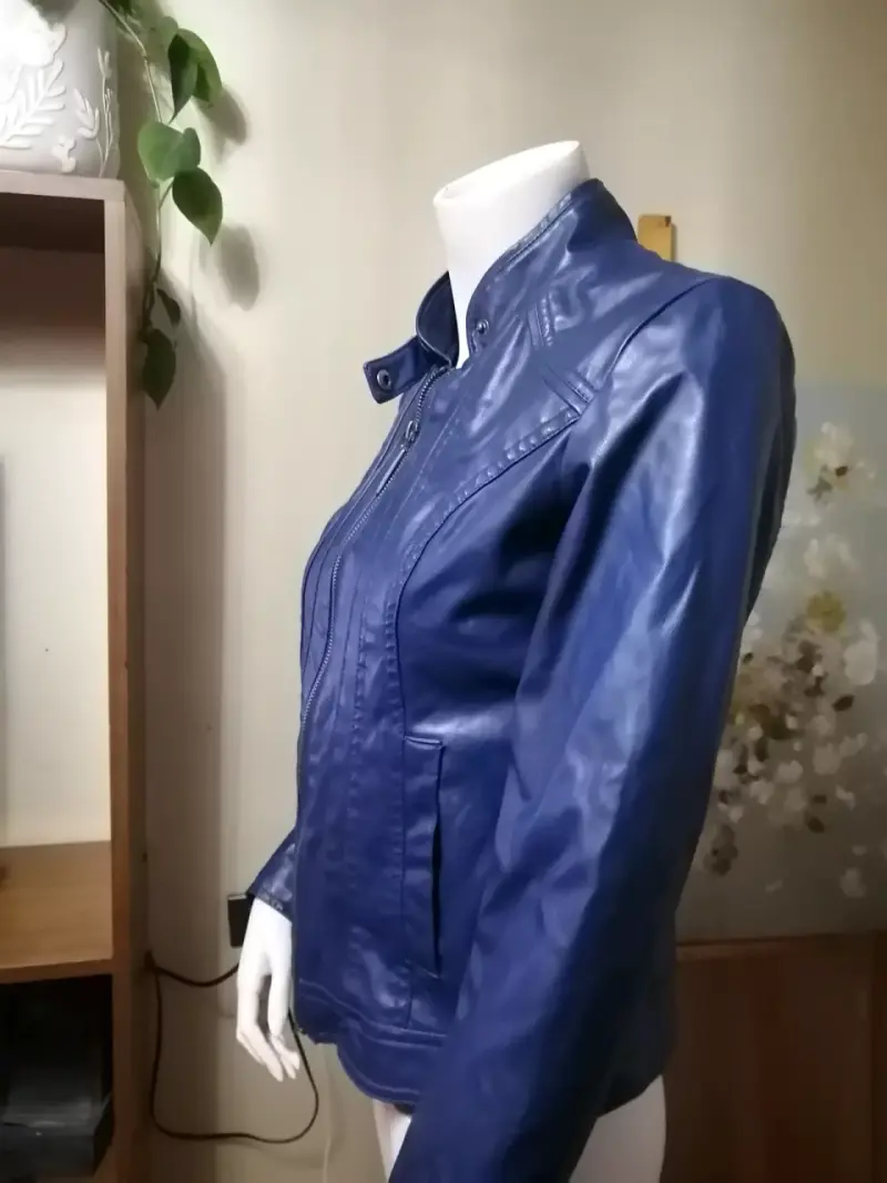 Chaqueta de cuero sintético azul para mujer - 3