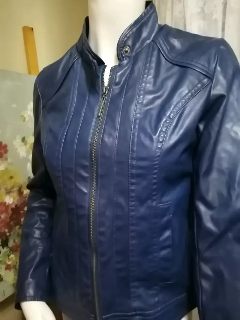 Chaqueta de cuero sintético azul para mujer - 4