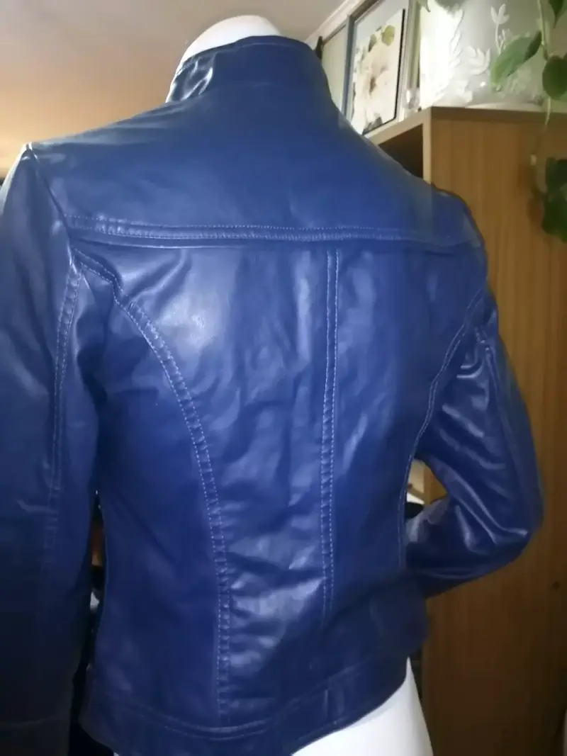 Chaqueta de cuero sintético azul para mujer - 5
