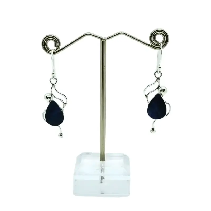 Aros De Plata 950 Diseño Curvo Con Piedra azul