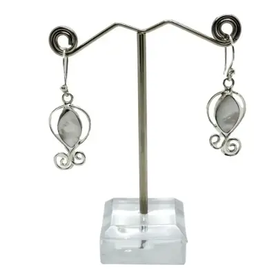 Aros De Plata 950 Diseño Curvo Con Piedra blanca - miniatura 1