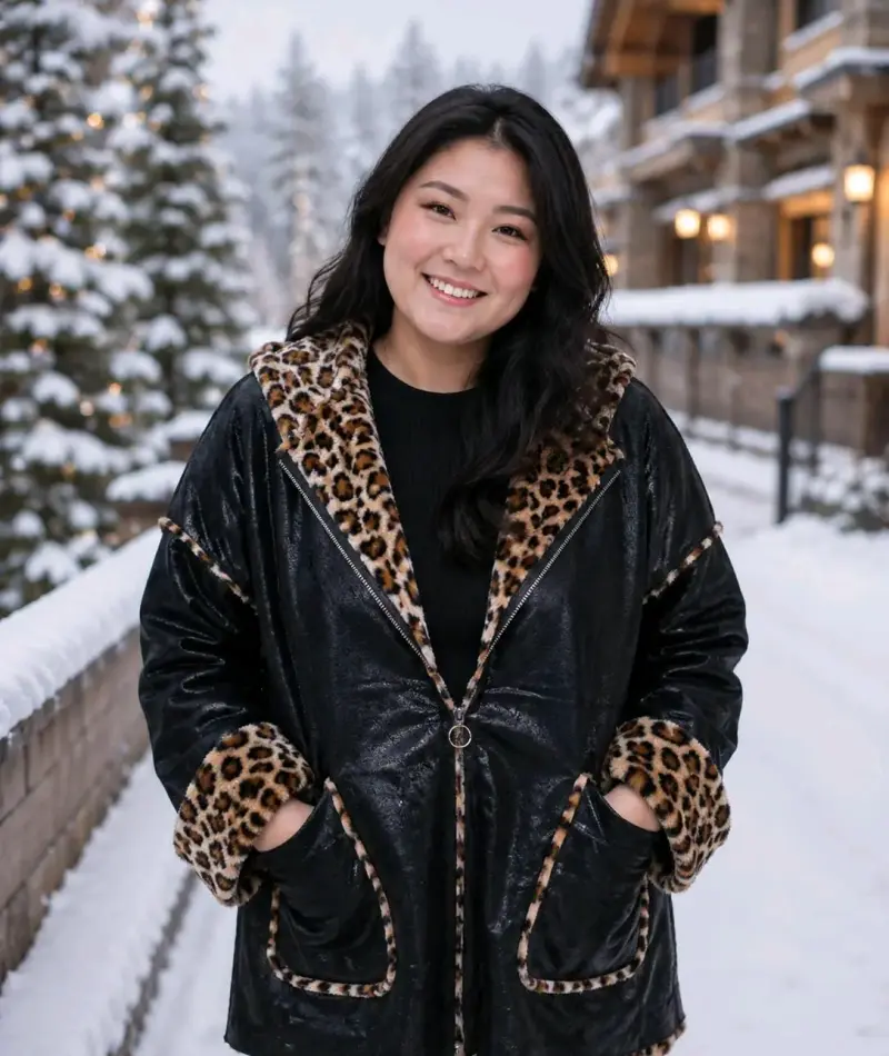 Abrigo de invierno con interior estampado de leopa