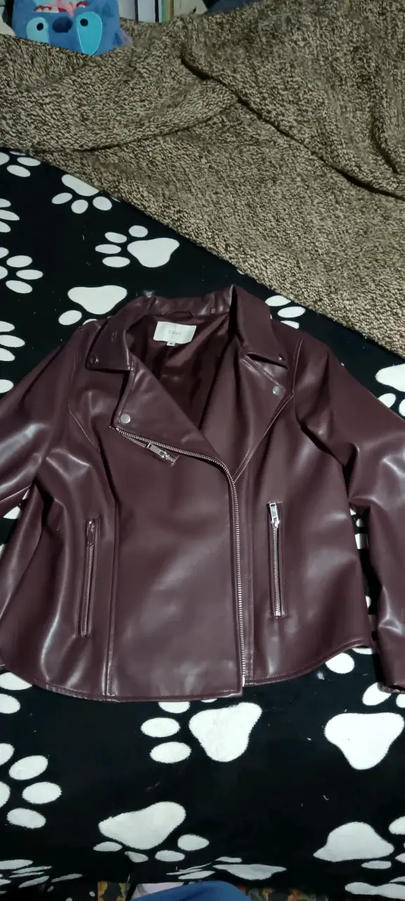 Chaqueta de cuero sintético burdeos para mujer - 1