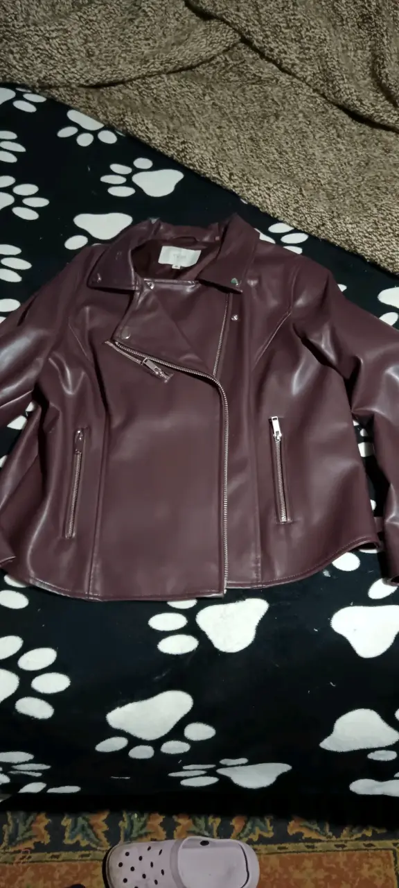 Chaqueta de cuero sintético burdeos para mujer - 2