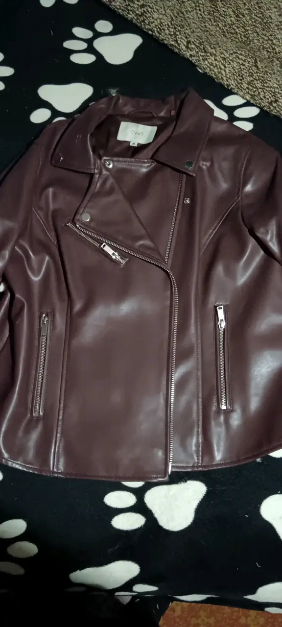 Chaqueta de cuero sintético burdeos para mujer - 3