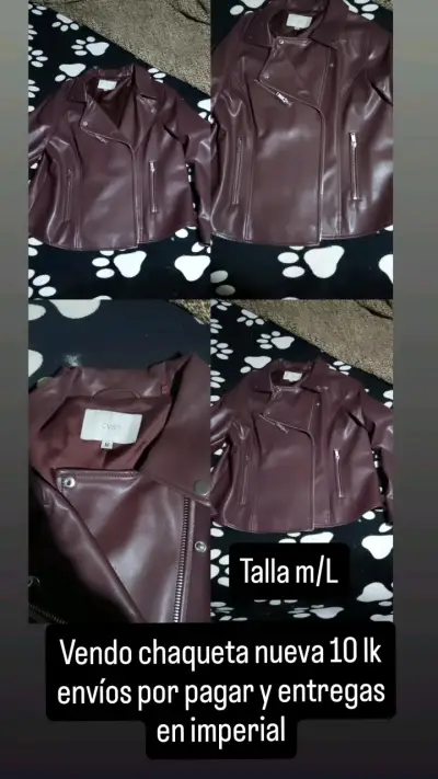 Chaqueta de cuero sintético burdeos para mujer - miniatura 5