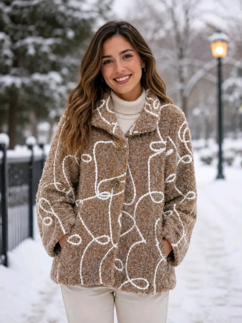 Chaqueta de lanilla diseño abstracto para mujer