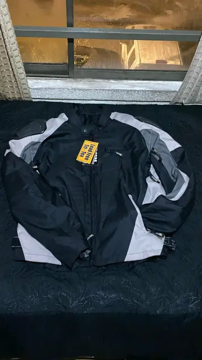 Chaqueta de moto impermeable negra y gris - miniatura 4