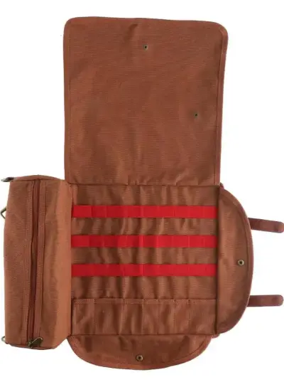 Mochila de lona marrón con detalles rojos - miniatura 4