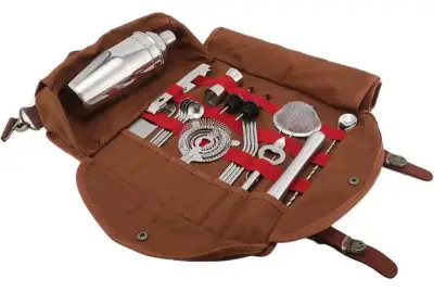 Mochila de lona marrón con detalles rojos - miniatura 6