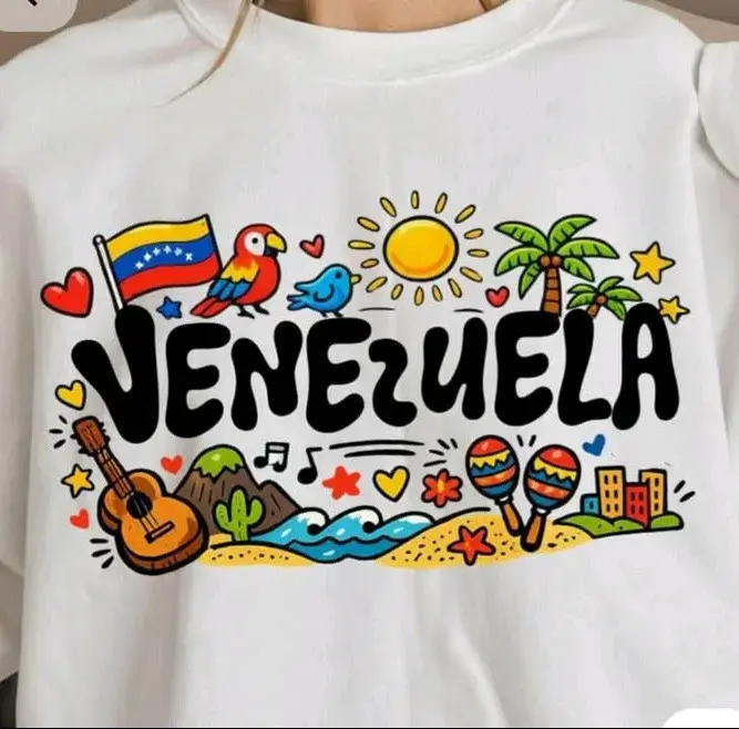 Polera blanca con diseño Venezuela colorido
