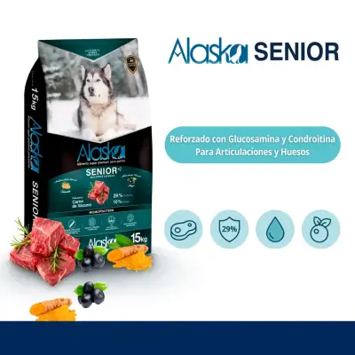 Alimento Alaska Senior Carne e hígado vacuno 15kg - miniatura 1