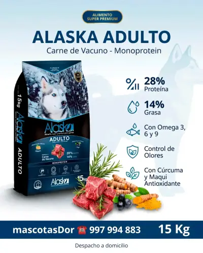 Alimento Alaska Adulto carne e hígado vacuno 15kg - miniatura 1