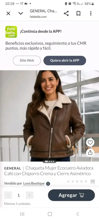 Chaqueta aviadora mujer ecocuero café - miniatura 1