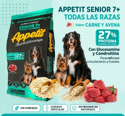 Alimento Appetit perro senior 7+carne y avena 15kg - miniatura 1