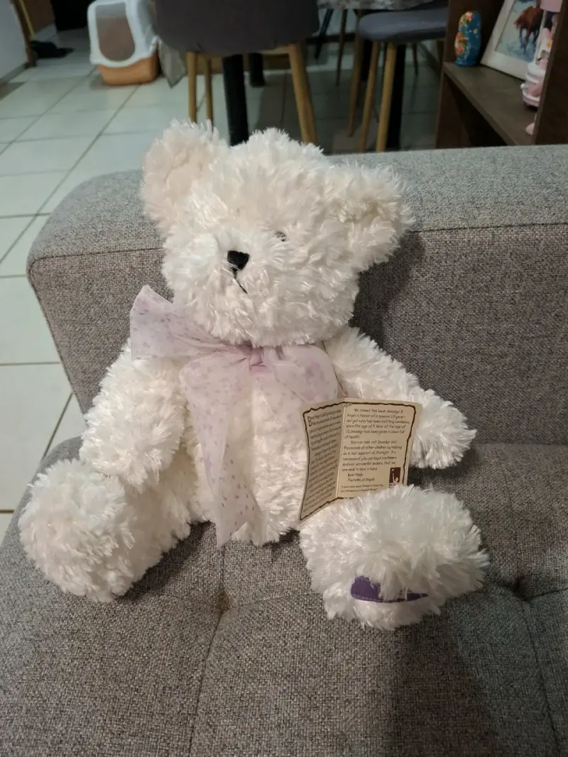 Osito de peluche blanco con lazo decorativo - 1