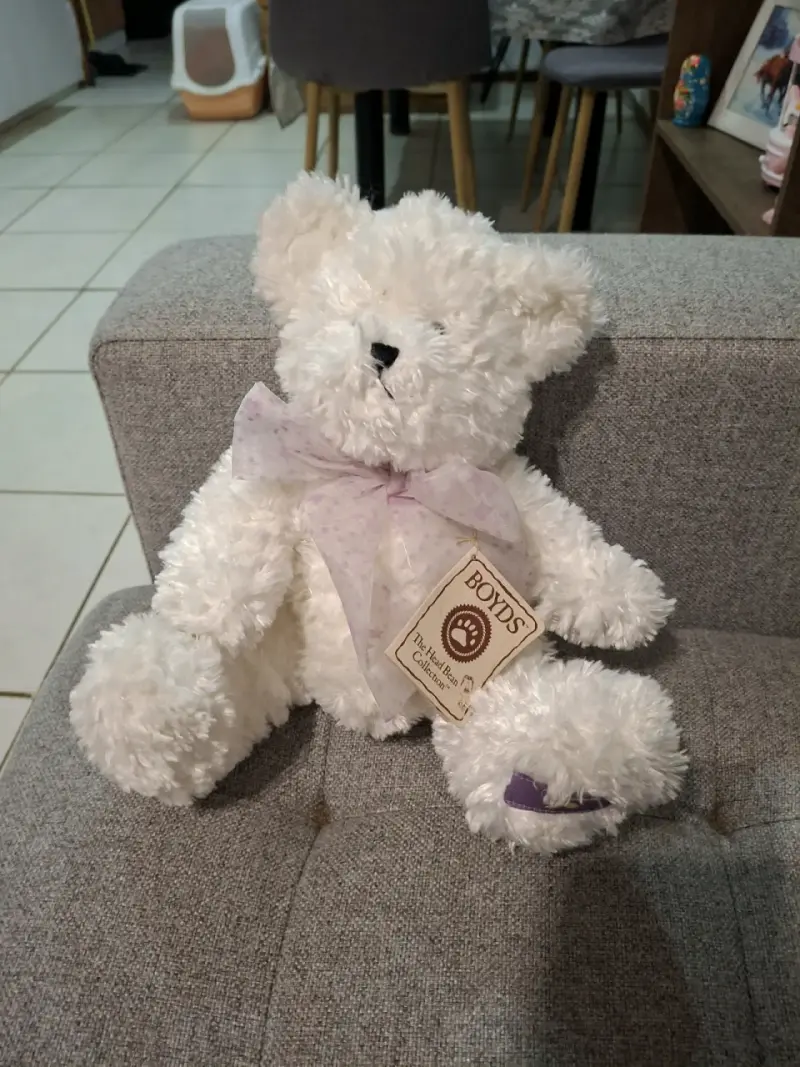 Osito de peluche blanco con lazo decorativo - 3