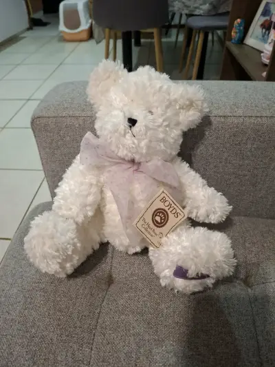 Osito de peluche blanco con lazo decorativo - miniatura 3