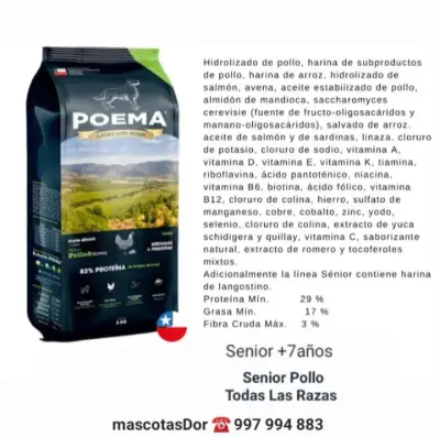Alimento Super Premium Poema Adulto Senior Pollo y Arroz 5kg - miniatura 2