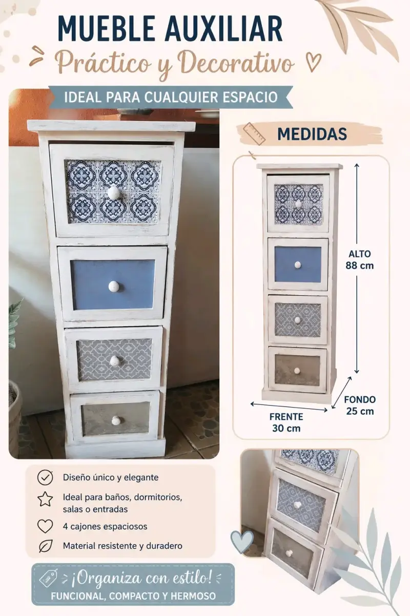 Mueble auxiliar decorativo con 4 cajones