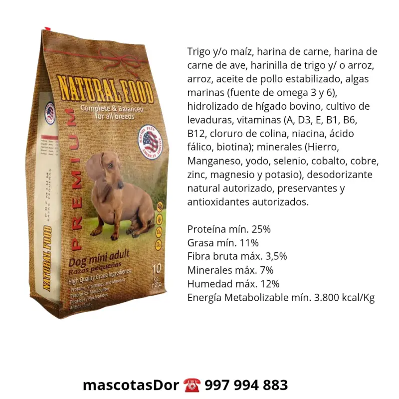 Alimento Natural Premium para Perros Adultos Razas Pequeñas 10 kg - 2