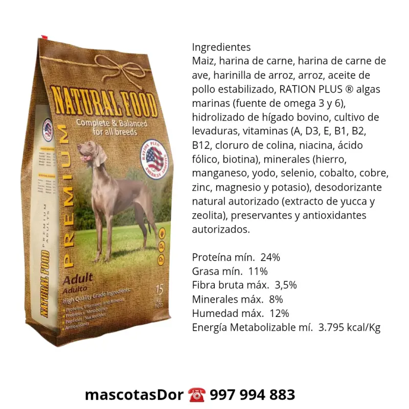 Alimento Natural Premium para Perros Adultos 15 kg - 2