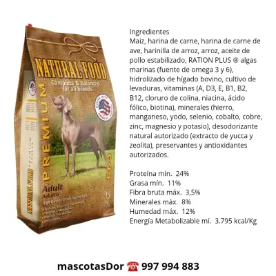 Alimento Natural Premium para Perros Adultos 15 kg - miniatura 2