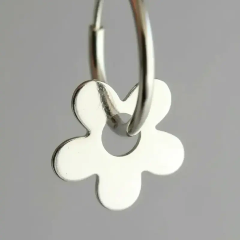 Aros De Plata 925 Modelo Argolla Con Flor 15 Mm - 3