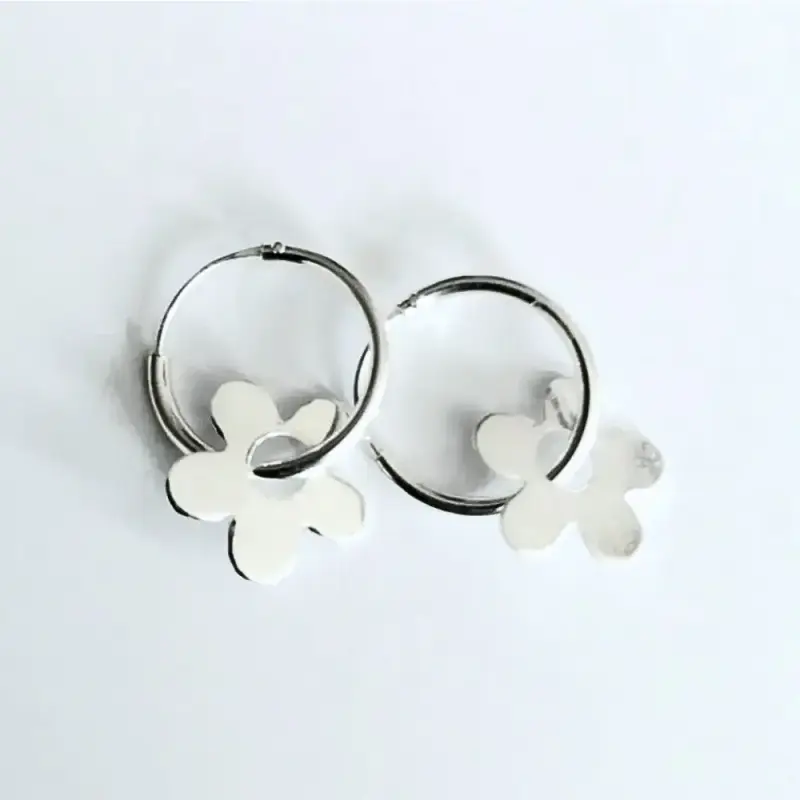 Aros De Plata 925 Modelo Argolla Con Flor 15 Mm - 4