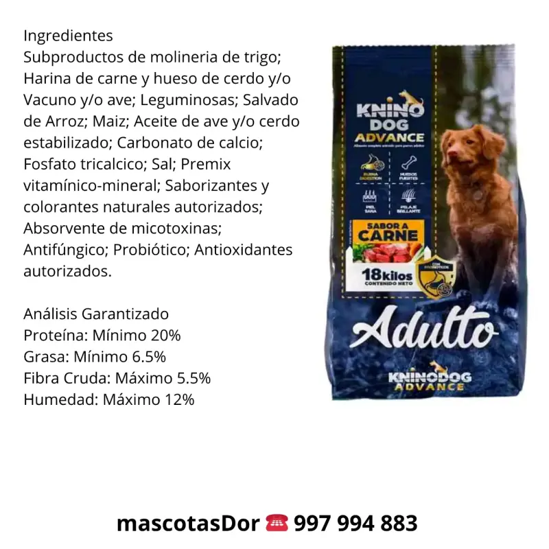 Alimento para perro adulto Knino Dog Advance sabor carne 18kg - 2