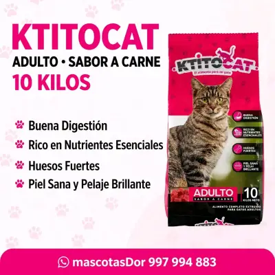 Alimento para gatos adultos Ktitocat sabor carne 10 kg - miniatura 1