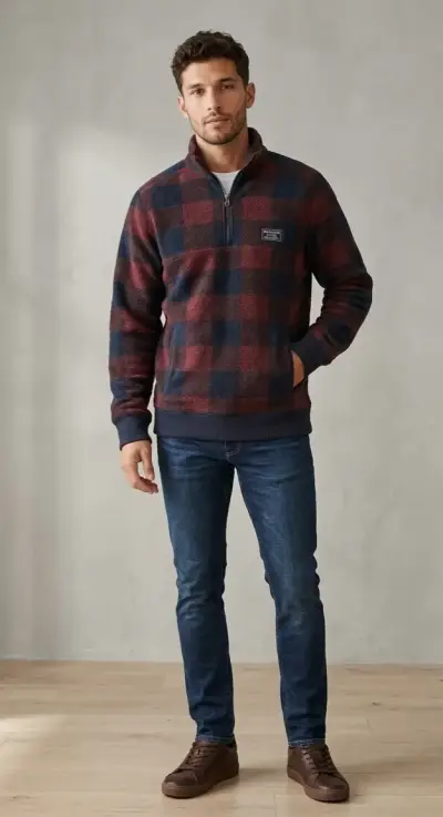 Suéter de polar a cuadros para hombre - miniatura 1