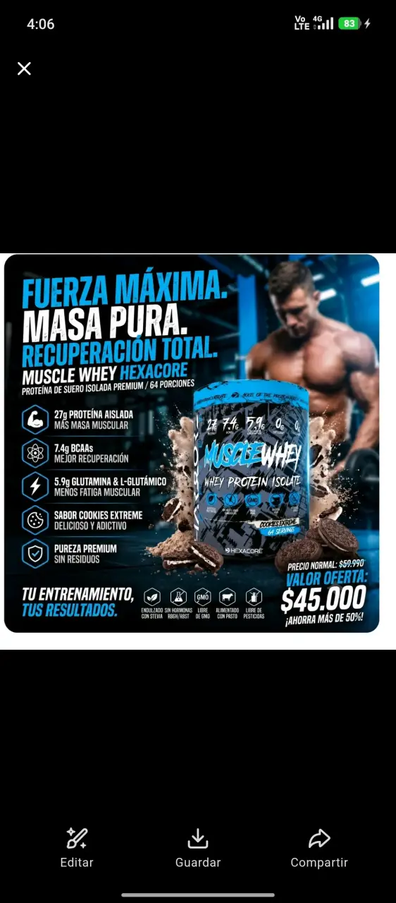 Proteína Muscle Whey Hexacore 64 Porciones - 1