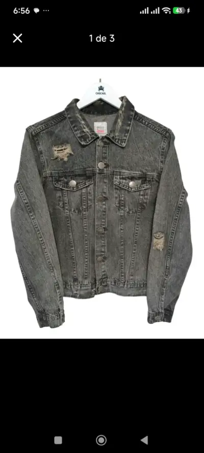 Chaqueta de mezclilla gris desgastada para hombre - miniatura 1